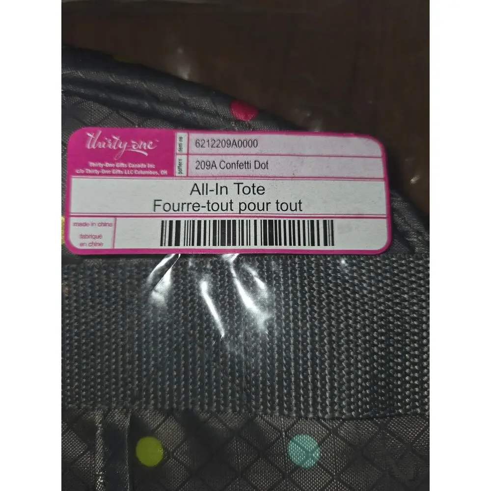 Thirty One All in Tote Confetti Polka Dot Grey Carry On Weekend Bag New